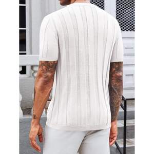 2025 hommes décontracté coton tricot texturé Stretch pull pull à manches courtes Henley chemises - Product Image 6