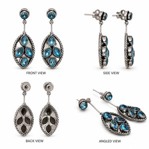 Wholesale Vintage Tibetan <b>Silver</b> Drop <b>Earrings</b> With Blue Crystal Rhinestones Bezel <b>Set</b> Water Drop Shape For Women Party Jewelry - Product Image 2