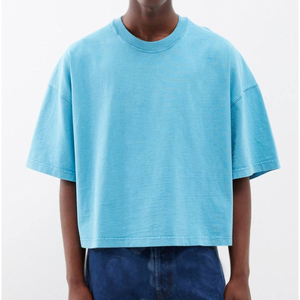 Camiseta Corta de Manga Corta para Hombre, Talla Grande, Color Azul Claro Sólido, Cuello Redondo, Estilo Casual, Tejido de Punto Jersey, 100% Algodón, Diseño Liso - Product Image 6