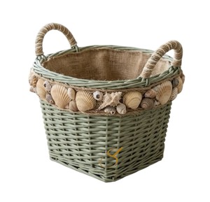 Natural Rattan <b>Basket</b> with Decorative Seashells Handmade <b>Wicker</b> <b>Storage</b> <b>Basket</b> for Home Decor - Product Image 1