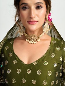 Green Embroidered Silk Lehenga Choli Set with Dupatta Heavy Fabric Traditional Indian Wedding Outfit for Women All Seasons - Product Image 3