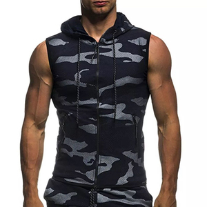 Chaleco sin mangas con capucha para hombre, estampado de camuflaje, cortavientos, con cremallera frontal, deportivo, corte regular, para otoño - Product Image 2