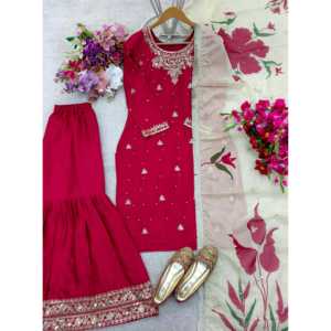 Hermosa Blusa de Fiesta para Mujer, Sarara Dupatta con Elegante Trabajo de Moti - Product Image 6