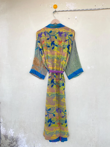 Vestido maxi de seda crepé reciclada vintage, ropa de playa y Resort para verano y primavera, estilo kimono - Product Image 4