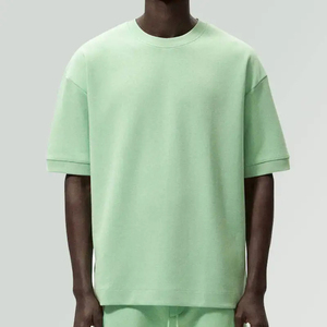 T-shirt personnalisé pour homme, col côtelé, en molleton français, vintage, oversize, blanc, streetwear, 320 GSM, poids lourd, 100% coton, imprimé - Product Image 3
