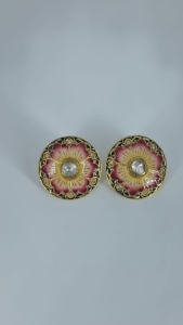 Elegant 925 <b>Silver</b> Gold Plated Geometric Meenakari Zircon Minimalist IGI Certified Round <b>Stud</b> <b>Earrings</b> for Women - Product Image 3