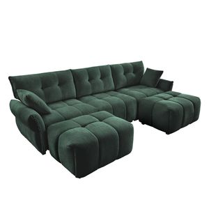 Elegante Divano a 3 Posti in Tessuto Chenille Testurizzato con Struttura in Legno Massello e Pouf con Cuscini Decorativi per Soggiorno - Product Image 6