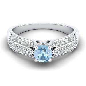 Bague en argent sterling 925 de conception exclusive REYES, pierre précieuse aquamarine ronde de 0,5 carat, faite à la main, pierre de naissance, bijoux fins - Product Image 5