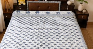 Hand Block Print Elephant Jaipuri Razai <b>Quilt</b> Reversible Double Bed <b>Indian</b> Cotton Comforter Handmade Boho Bedding - Product Image 5