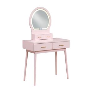Bellissima Toeletta Rosa con Specchio e Sgabello, Set di Mobili per Camera da Letto con Cassetti Portaoggetti, Vanità per il Trucco - Product Image 6