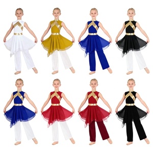 Tenue de danse liturgique pour filles de 6 à 16 ans, robe métallique avec pantalon large, ensembles pour la danse lyrique et la danse latine, spectacles sur scène - Product Image 1