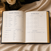 Carnet de planification de mariage personnalisé LABON, thème bleu nuit céleste, bords dorés à la feuille d'or, organisateur de mariage professionnel
