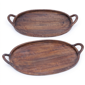 Handmade <b>Oval</b> Wooden Serving Tray Set with Handles Rustic Acacia Wood Food Platter for <b>Coffee</b> <b>Table</b> Kitchen Decorative Trays - Product Image 1
