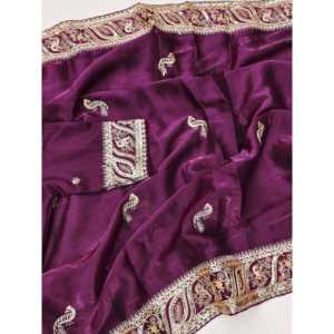 Sai Creation Designer Multi-Tread Embroidery Coding Sequins Work <b>Saree</b> in <b>Purple</b> Size M for Indian & Pakistani Fashion - Product Image 6