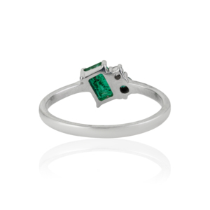 Wholesale 925 Sterling <b>Silver</b> Natural Baguette <b>Emerald</b> & Round Diamond Asymmetrical Cluster Fine <b>Ring</b> Jewelry - Product Image 5