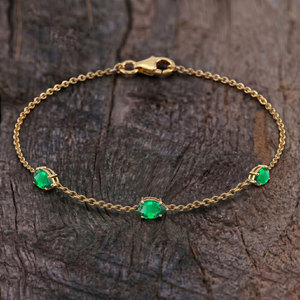 <b>Emerald</b> Chain Pear Bracelet Gold Plated Handmade Gemstone Jewelry for Women Perfect Gift by Goodstone Jewels - Product Image 1