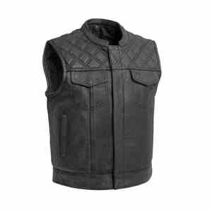 Gilet en cuir noir pour homme, personnalisé, fait main, respirant, tendance, de bonne qualité, avec coutures apparentes - Product Image 1