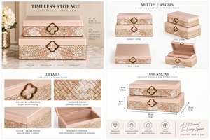 Coffret de rangement pour bijoux en verre rose poudré avec fermoir trèfle doré à motif tressé, doublure douce, organisateur décoratif pour souvenirs - Product Image 6