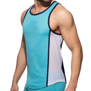 Débardeur de sport pour homme, bleu marine, à blocs de couleur, séchage rapide, col rond, tricoté, vêtements de sport - Product Image 3
