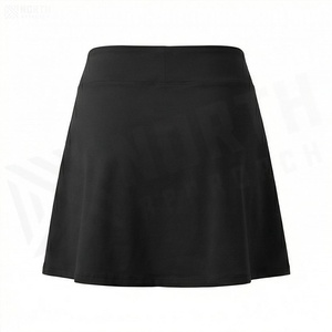 Jupe courte noire pour femme, coupe trapèze, taille élastique, respirante, style sportif, couleur unie, avec poches, pour toutes les saisons - Product Image 2