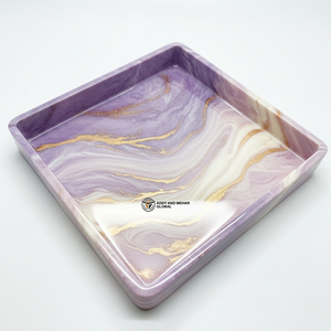 Luxury <b>Square</b> Lavender Resin Storage Tray | Gold Vein Purple <b>Marble</b> Effect Decorative Platter for <b>Coffee</b> <b>Table</b> & Home Decor - Product Image 1