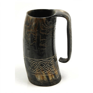 Taza Vikinga Hecha a Mano con Cuerno de Búfalo y Grabado de Barco, Acabado Rústico Natural, Estilo Antiguo, para Bar en Casa - Product Image 3