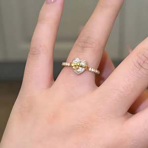 Elegante Anillo de Compromiso de Moissanita con Lazo de Corazón, Bicolor, Plata de Ley 925, con Pavé, Anillo de Boda para Mujer, Regalo de San Valentín - Product Image 2