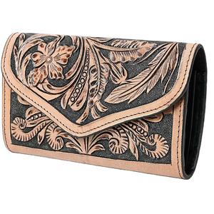 <b>Women's</b> Hand-Tooled Leather <b>Wallet</b> RFID Blocking Vintage Cowhide Long Western Style Purse Large Capacity Card Slots Phone - Product Image 1