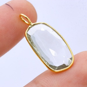 Wholesale 925 <b>Solid</b> Sterling <b>Silver</b> Gold Plated Natural Clear Crystal Elongated Cushion Bezel Pendant Fine Jewelry - Product Image 5