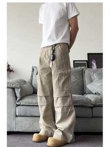Pantalon cargo large pour homme, taille mi-haute, plusieurs poches, style workwear en toile, respirant, anti-boulochage, idéal pour l'automne - Product Image 3