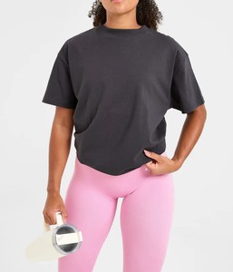 Camiseta de Cuello Redondo Extra Grande para Mujer, con Logotipo Personalizado, al por Mayor, de Color Sólido, Manga Corta, Corte Holgado, Transpirable, para Todas las Temporadas - Product Image 2