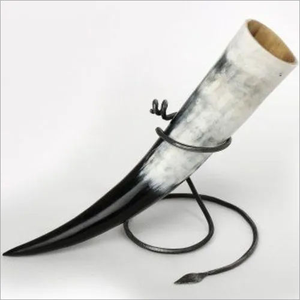 Handmade Natural Buffalo Horn Drinking Horn with Metal Stand Traditional Viking Beer Cup for Home Bar and Gift Use - Product Image 1