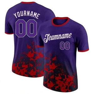 Maillot de football personnalisé violet et rouge, imprimé par sublimation, col rond, manches courtes, unisexe, pour adultes, respirant, en polyester - Product Image 2