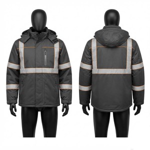 <b>Men</b> Work <b>Jacket</b> Premium 300D Oxford Polyester 220 GSM Gray Reflective Tape Hooded <b>Utility</b> <b>Jacket</b> Custom Logo Embroidery Workwear - Product Image 1