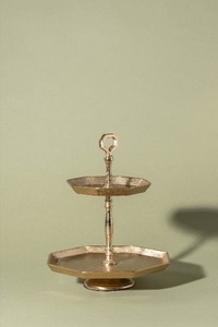 Square <b>Two</b>-<b>Tier</b> Metal <b>Cake</b> <b>Stand</b> Handmade Ornamental Design Serving Tray for Dessert Display - Product Image 6