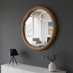 Modern Oval Solid Wood <b>Wall</b> Mirror Elegant Curved Timber Frame Mirror <b>Large</b> Bathroom Vanity Mirror Aesthetic Living Room Item HD - Product Image 6