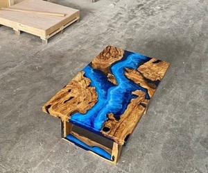 Natural Wood Blue Epoxy Resin Conference Tabletop Rectangle Modern Custom Made Durable 35mm Thick Dining Room Furniture Indoor - Product Image 4