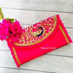 Nouvelle arrivée d'indiens ethniques personnalisés pochette de fête design de paon brodée à la main pour femmes pour cadeau de retour d'invité - Product Image 5