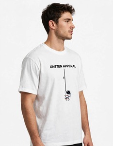T-shirt graphique pour homme ONETEN en coton blanc à manches courtes, col rond, imprimé astronaute, respirant, coupe classique - Product Image 3