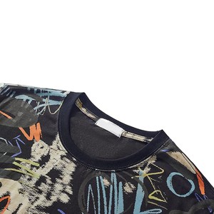 All Over Graffiti Script Printed Dark Base Short Sleeve Urban Streetwear Hip Hop Men T <b>Shirt</b> - Product Image 4