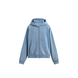 Nueva Sudadera con Capucha Unisex Azul Claro con Cierre, Estilo Casual, de Felpa de Algodón, con Bolsillos, para Invierno, Personalizable con Bordado - Product Image 1