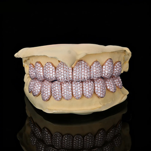 AMBER JEWELS T-768 ทองคำแท้ 14K สีโรสโกลด์ ประดับคริสตัลเพชรแล็บโกรว์ ชุบโรเดียม สำหรับใส่ฟัน ทรงบริลเลียนท์คัท สไตล์ฮิปฮอป ทันสมัย สำหรับทั้งชายและหญิง - Product Image 1