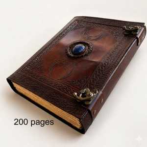 Embossed Leather <b>Ring</b> <b>Binder</b> Triple Moon Lapis Stone Grimoire - Product Image 2
