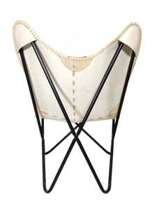 Fauteuil papillon en cuir artisanal haut de gamme, structure en métal noir, léger, moderne, pour salle à manger, salon, bureau à domicile, personnalisable - Product Image 4