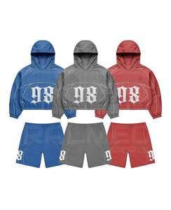 Ensemble de survêtement à capuche avec veste zippée à manches longues et short, séchage rapide, léger, streetwear d'été, respirant, coupe-vent - Product Image 1