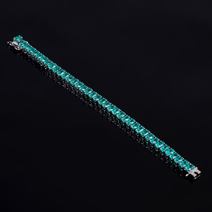 Pulsera de Plata con YAG Verde Pariba Cultivado en Laboratorio, Corte Ovalado, Engaste en Canal, Elegante Pulsera para Mujer, Joyería Fina, Regalo, Gema con Estilo - Product Image 3