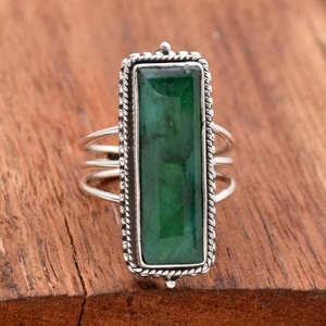 925 Sterling <b>Silver</b> <b>Emerald</b> Gemstone <b>Ring</b> Handmade Filigree Triple Band May Birthstone Jewelry - Product Image 2