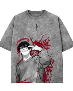 T-shirt graphique anime gris pour homme, en coton, coupe oversize, streetwear, imprimé, délavé vintage, décontracté, avec logo personnalisé, fabricant OEM, fournisseur - Product Image 1