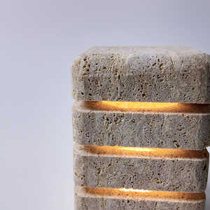 Lampe de table moderne minimaliste en pierre de travertin, colonne rectangulaire, lumière LED chaude, décoration intérieure - Product Image 5