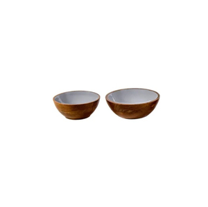 Bol de service artisanal en bois de manguier avec impression émail bleu, bol rond pour salade et fruits, idéal pour la décoration intérieure et la restauration événementielle - Product Image 4